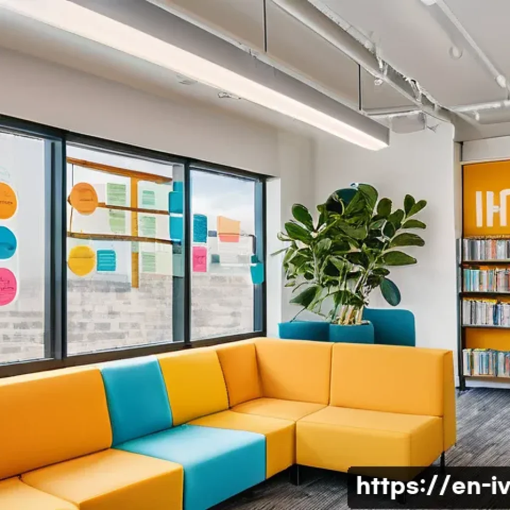 지식의 한계 인식과 자기 주도 학습 - A vibrant modern study space filled with natural light, featuring a diverse group of young adults en...