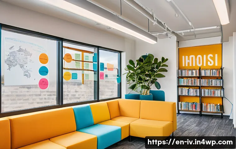 지식의 한계 인식과 자기 주도 학습 - A vibrant modern study space filled with natural light, featuring a diverse group of young adults en...