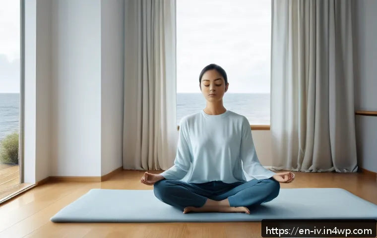 지식의 한계를 인식하는 명상법 - A serene indoor meditation scene featuring a young adult sitting cross-legged on a soft cushion in a...