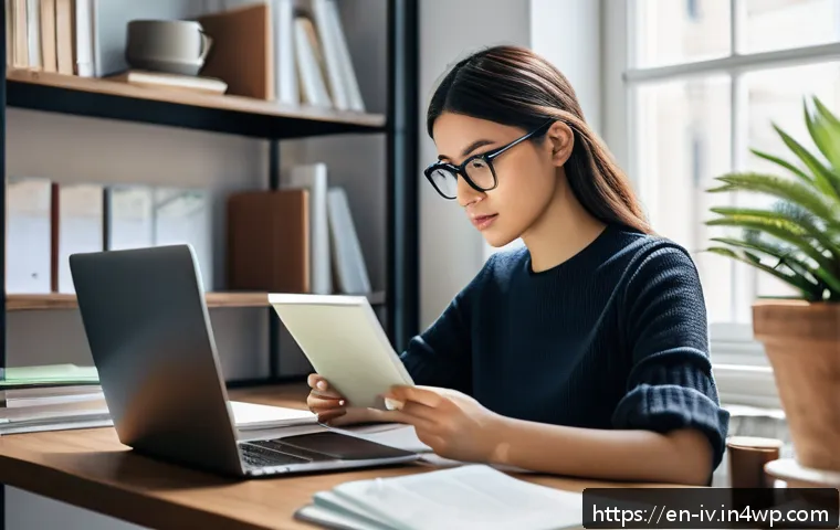 지식의 한계와 소셜 미디어 활용 - A modern home office scene featuring a young professional woman attentively reading articles on her ...
